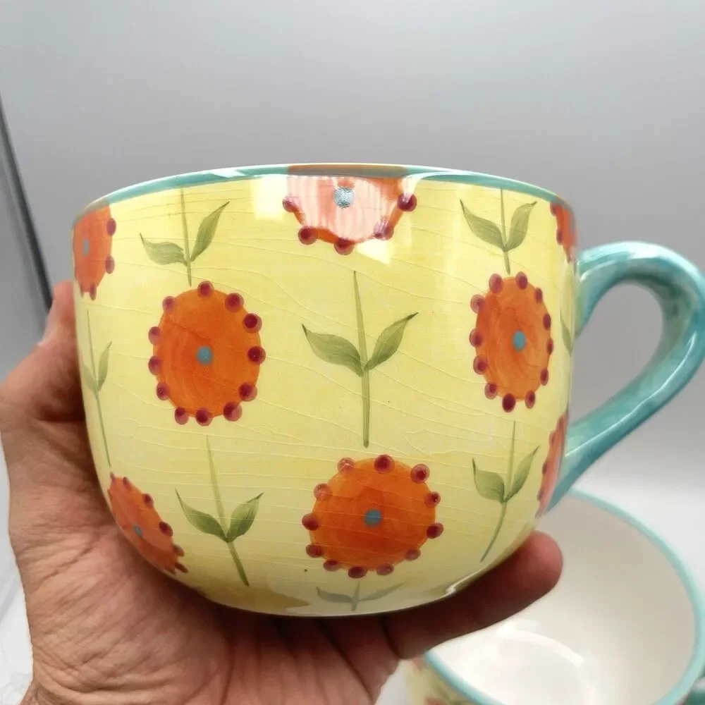 CRATE & BARREL - CERAMIC FLORAL ~ Set Of 2